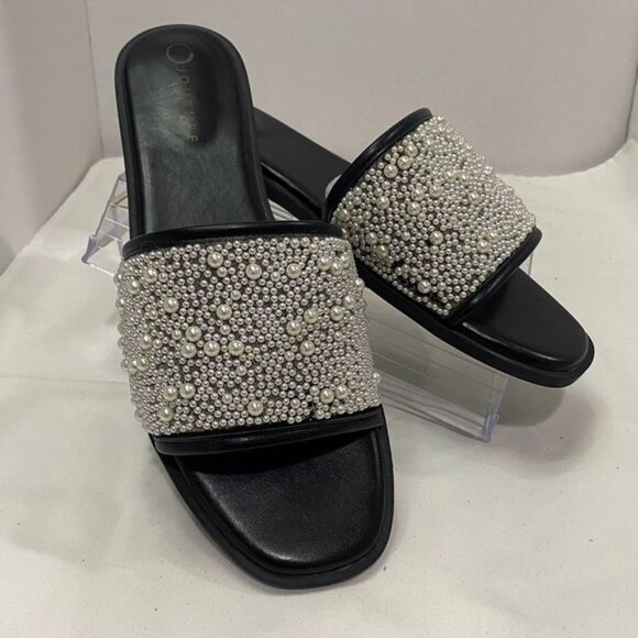 Journee Collection Pearl Embellished Slide Sandals Black Size 12 - Picture 10 of 16